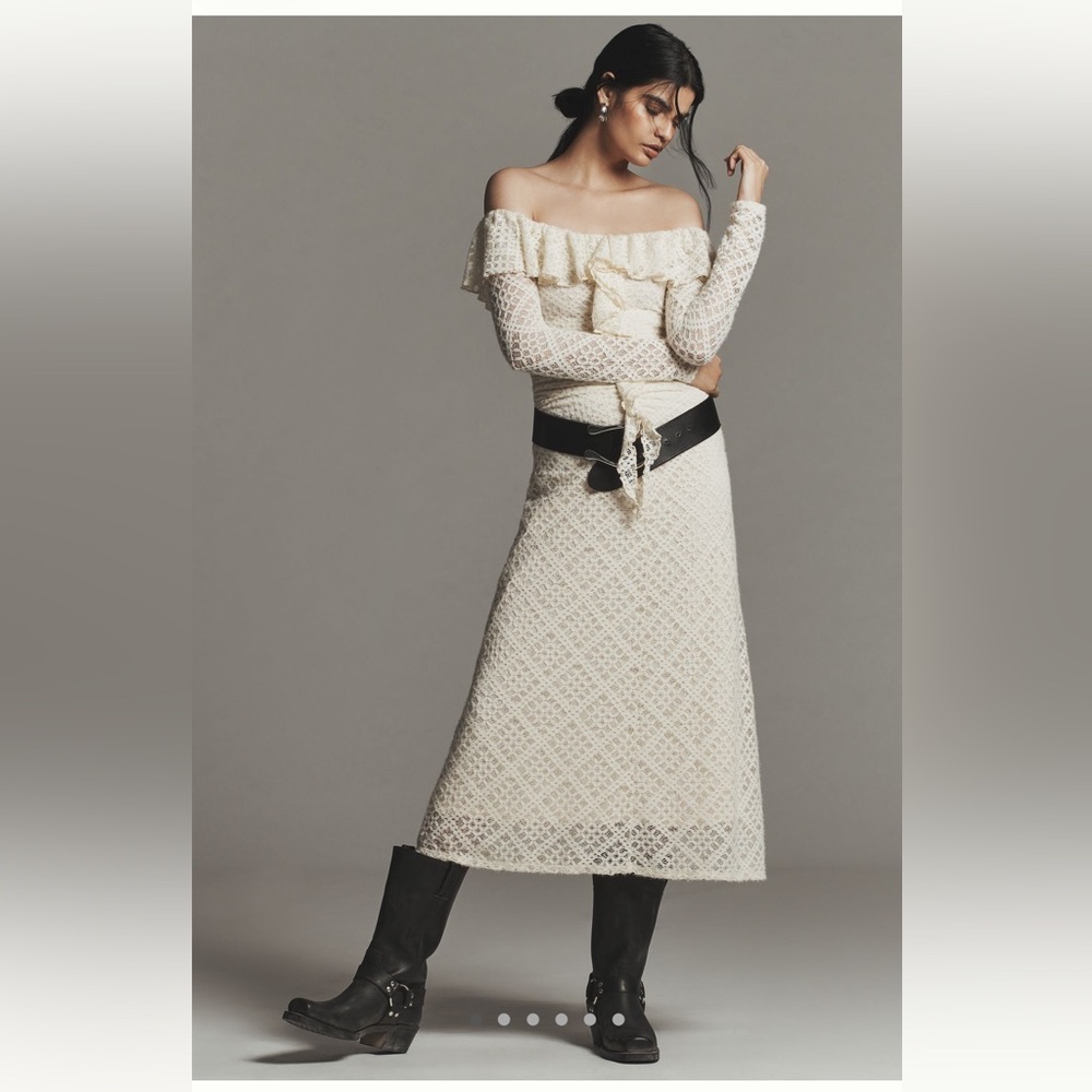 ASTR Dorian Off-Shoulder Ivory Lace Midi Dress - Picture 6 of 10